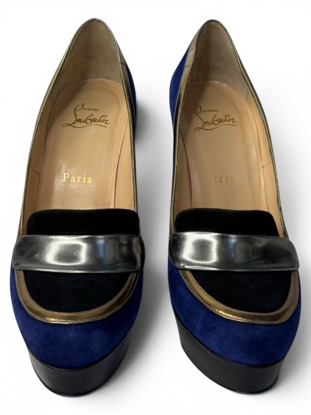 Christian Louboutin Trotitella 140 Blue Suede Metallic Platform Pumps Red Sole - Picture 4 of 10